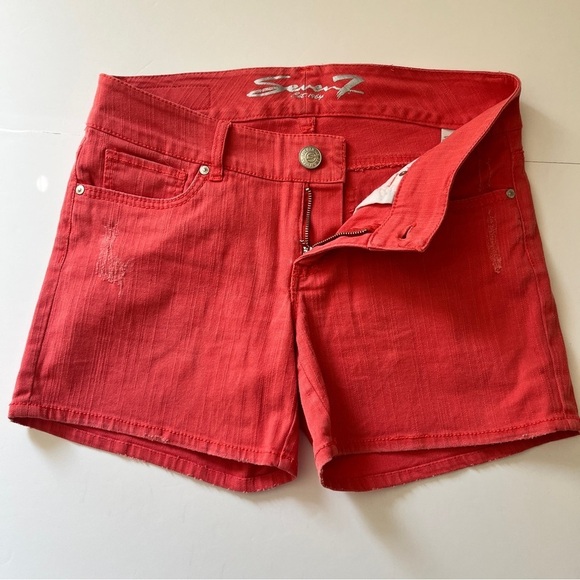 Seven 7  Jeans Denim Jean Shorts Coral Orange Stretch Cotton Beachy Distressed 8 - Picture 13 of 13